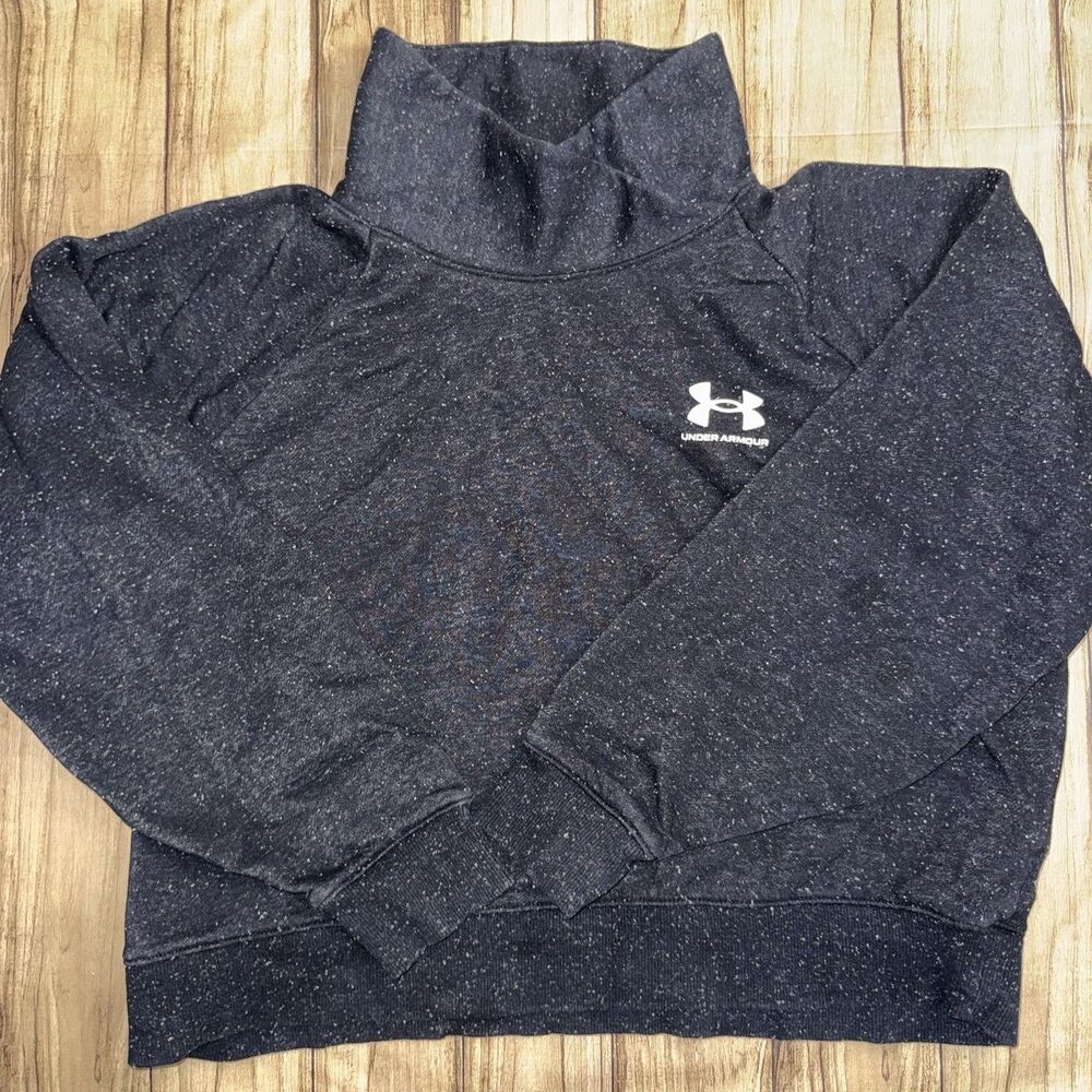 Under Armour Rival Fleece Wrap Neck Black and White Pullover Sweatshirt Size M